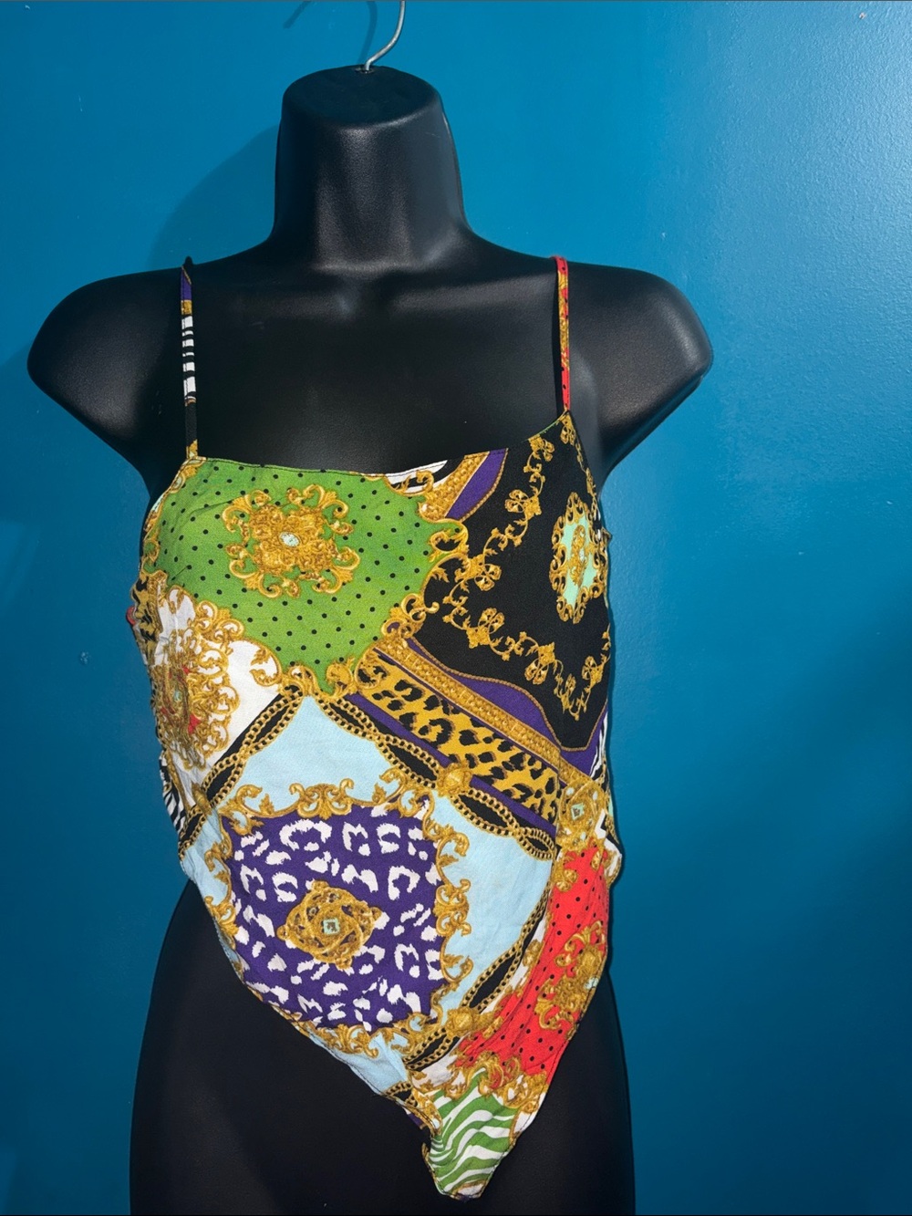 Miss Selfie Y2K Scarf Print Tie-Back Handkerchief Top Size S
